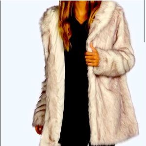Boohoo White Faux Fur Coat with Hood
